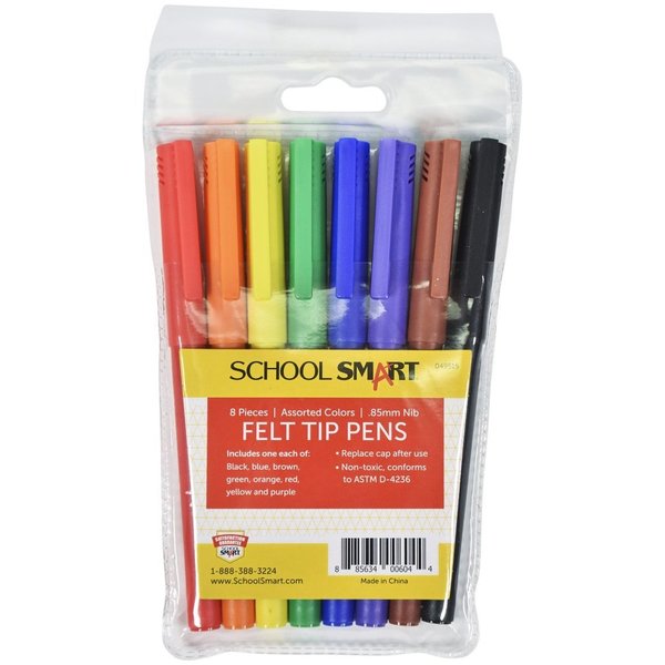 School Smart Felt Tip Pens, Fine Tip, Assorted Colors, 8 PK RY231804-AST
